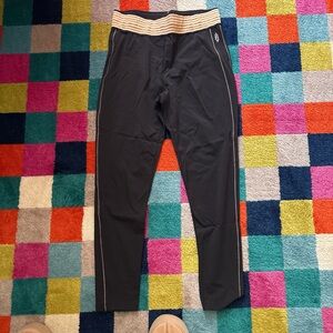 Free People Black Leggings with Cream-Striped Waistband